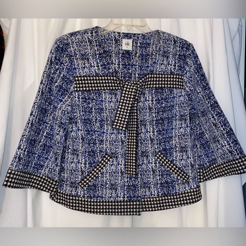 Cabi Reina 21 Club Blazer Jacket Coat Blue Matrix w/Houndstooth Print Sz M VG